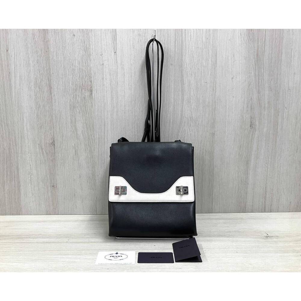 Prada Leather Double Face Shoulder Bag Black Two tone
